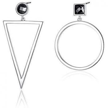 SIMPLOVE Pendientes Geométricos para Mujer, Plata de Ley 925 Mensaje mal Emparejado Gran Círculo Triángulo Pendientes Colgantes para Orejas Sensibles