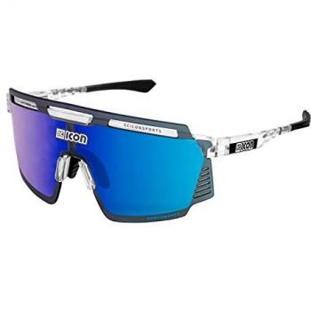 Gafas de Sol Deportivas Scicon Aerowatt Crystal Blancas con Lente Multiespejada Azul