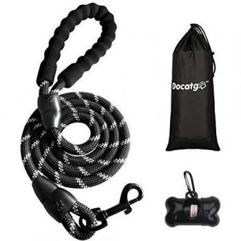 Docatgo Correa de Perro Cuerda Collar,1,5m Correr Adiestramiento Correas Antitirones Extensibles Cuero Nylon con Acolchado Cómodo,Roscas Altamente Reflectantes para Perros Grandes y Medianos