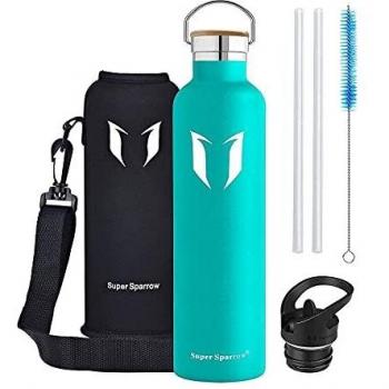Super Sparrow Botella de Agua aislada al vacío de Acero Inoxidable, diseño de Pared Doble, Boca estándar - 750ml - Eco Friendly & BPA Gratis - para Correr, Gimnasio, Yoga, Ciclismo