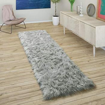 Alfombra Salón Mullida Diseño Piel Sintética 80x150 cm Cojines Corazón Redonda Diferentes Formas Gris
