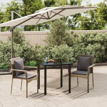3-Piece Black and Grey Poly Rattan Garden Dining Set with Cushions