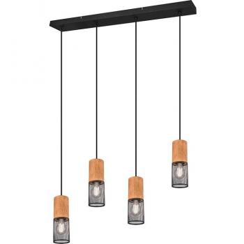 Lámpara colgante negra de madera con 4 luces