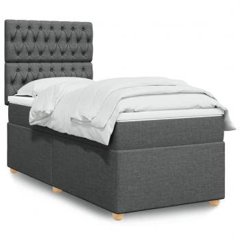Cama box spring suave con colchón tela gris oscuro 80x200 cm