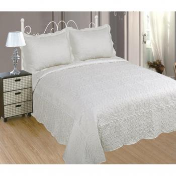 ForenTex - Colcha bouti, (PL-2603), cama 150 cm, 240 x 260cm, + 2 fundas cojines, Blanca, Bordada en relieve, set de cama, ropa de cama. Por cada 2 colchas o mantas paga solo un envío (o colcha y manta), descuento equivalente antes de finalizar la compra