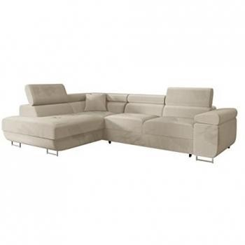 Sofá rinconero Comfivo S100, color Manila 02, dimensiones 274 x 70 x 203 cm, con función de descanso y caja de ropa de cama