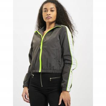 Urban Classics Women's Short Piped Track Jacket in Darkshadow/Electric Lime