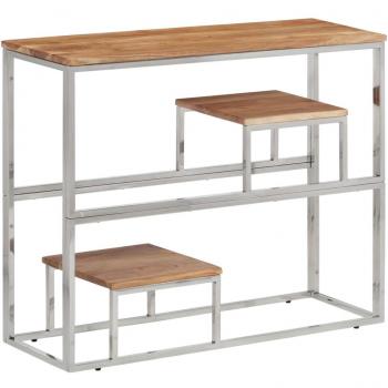 Mesa consola de acero inoxidable y madera maciza acacia plateada vidaXL