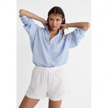 Ecru XL Flowing Linen Blend Elastic Waist Shorts