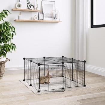 Jaula para mascotas de 12 paneles con puerta de acero negro 35x35cm