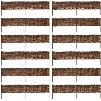 vidaXL Garden Patio Willow Border Fence with Post Outdoor Fencing 120 x 35 cm 12pcs