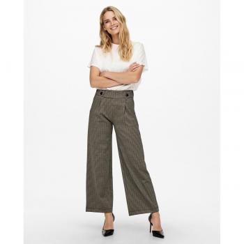 JDY Wide-Leg Checked Trousers for Women in Beige, Size XL