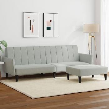 Sofá cama de 2 plazas con reposapiés en terciopelo gris claro