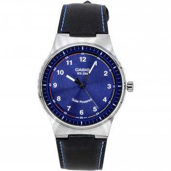 Casio Men's Standard Analog Solar Powered Watch with Blue Dial and Leather Strap MTP-RS105L-2B