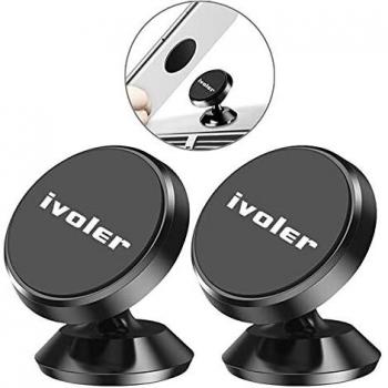 ivoler Soporte Móvil Coche, 2 Pack Soporte Magnético Móvil Coche Aluminio con 4 Pegatinas Metalicas, Iman Coche Móvil/Soporte Auto Car Mount 360° Rotación para Móviles Dispositivo GPS -Negro