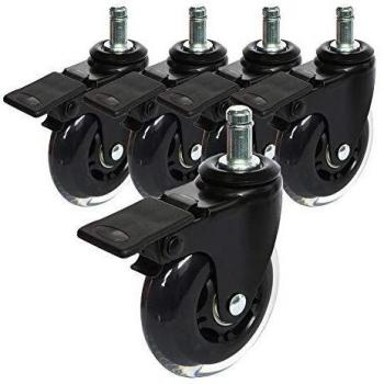 Ruedas de repuesto para silla de oficina o casa, de goma, color negro, para suelos de madera dura, tallo universal perfecto, juego de 5 3/11mmX22mm With Brake