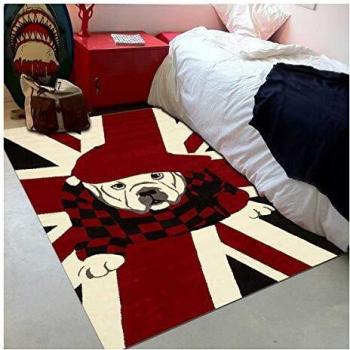 Alfombra Infantil Rectangular 200x290 cm Tejida con Motivos de Animales Rojos LONDON DOG