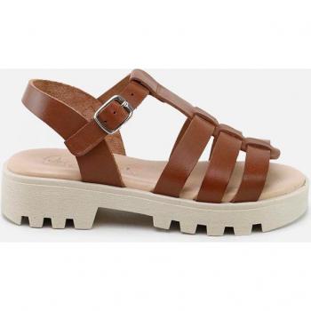 Sandalias de niña Eli 1957 en piel con planta de gel y plataforma de tres tiras avellana Papanas