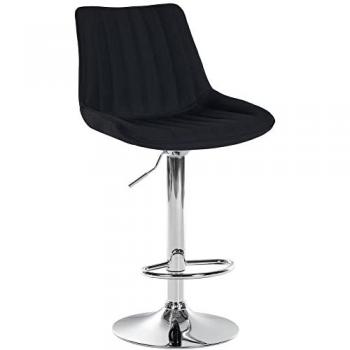 Taburete de bar regulable y giratorio en tela negro Toni con base cromada