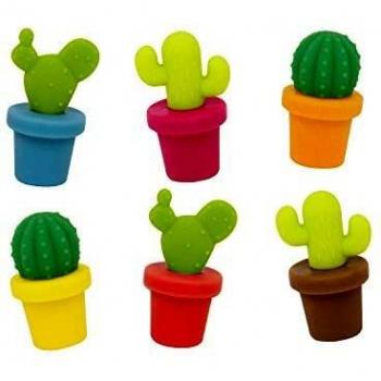 KOOK TIME Marcador de Vasos de Silicona Set de 6 con Forma de Cactus | Pack de 6 marcadores de Copas