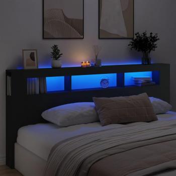Cabecero LED negro de madera multicapa con dimensiones 220x18,5x103,5 cm y luz LED integrada