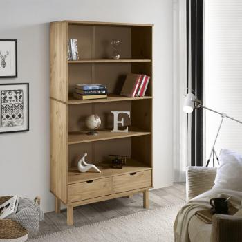 vidaXL Bookcase OTTA with 2 Drawers Brown Solid Wood Pine