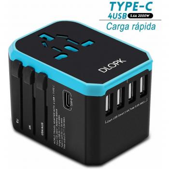 DLOPK Adaptador de Viaje Universal con 4 Puertos USB