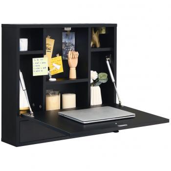 Black Foldable Wall-Mount Secretary Desk with Space-Saving Laptop Workstation