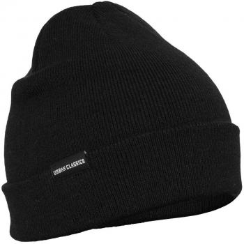 Urban Classics Unisex Basic Flap Beanie - Black Knitted Hat