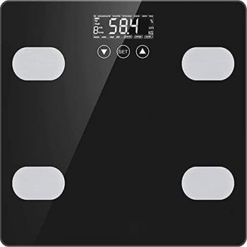Bascula de Baño Bascula Grasa Corporal y Muscular Bascula Digital de Casa para Peso Óseo IMC Masa Muscular Agua Calorías Proteínas