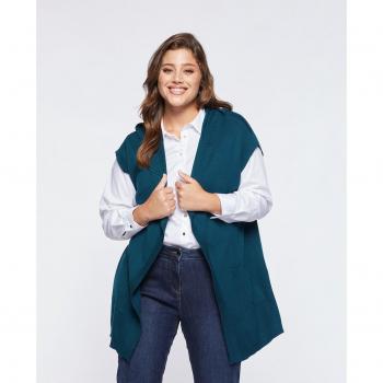 Chaleco de mujer largo de punto con capucha y bolsillos