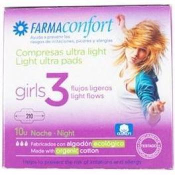 Farmaconfort Girls Compresas Ultrafinas de Algodón Talla 3 Noche con Alas 10 Unidades