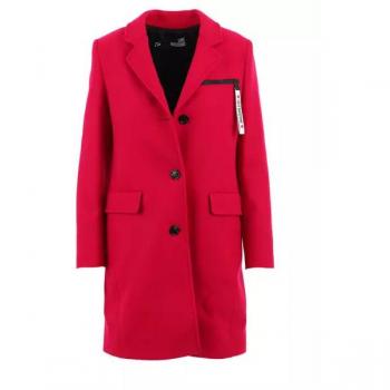Love Moschino Red Wool Jacket & Coat - IT46 | L, Single-Breasted, Female, Red, Size: L, Red Wool Coat with Logo Zip Pocket