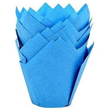Lote de 36 moldes para magdalenas, diseño de tulipanes, color azul