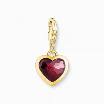 Gold Plated Heart Shaped Garnet CZ Charm Pendant