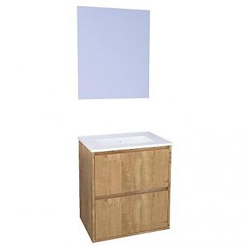 Mueble de Baño Ondee Belis con Espejo Suspendido - 60cm - Acabado en Madera - Entregado Montado - 1 Vasque