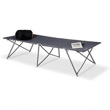 Cama de Camping Plegable XXL Relaxdays - Aluminio, Resistencia 120 kg, 80x215 cm, Incluye Bolsa de Transporte, Color Gris