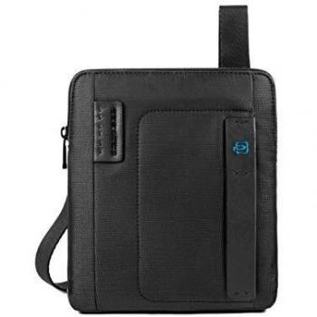 Piquadro P16 Men's Shoulder Bag Black Noos, Size: ONE SIZE, Color: Black, Characteristics: 23 cm size, grey accents