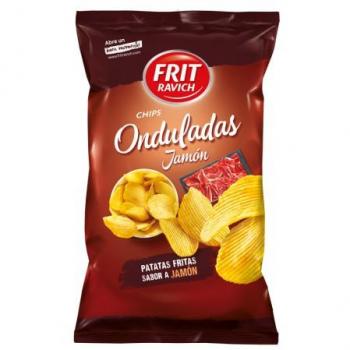 Patatas Fritas Onduladas Sabor Jamón Frit Ravich 40 g - Paquete de 10 unidades