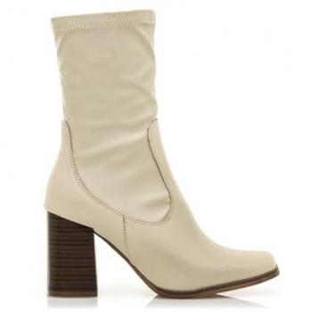 Botines de tacón Mujer Porto Beige con Cierre Cremallera, Punta Cuadrada y Interior de Piel - MTNG 59871