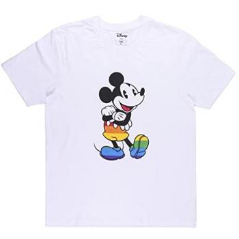Camiseta de manga corta blanca para humanos Disney Pride, 100% algodón, estampado multicolor de Mickey Mouse, talla M, ajuste estándar para hombre