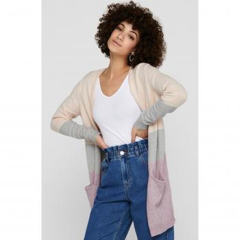 Chaqueta larga de punto color block para mujer