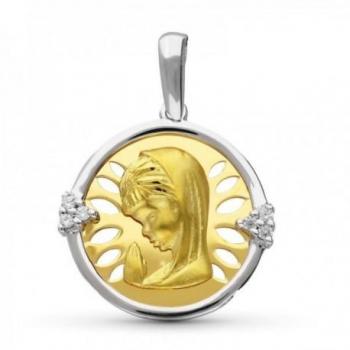Medalla Virgen Niña Oro Bicolor 18k Primera Comunión 20mm