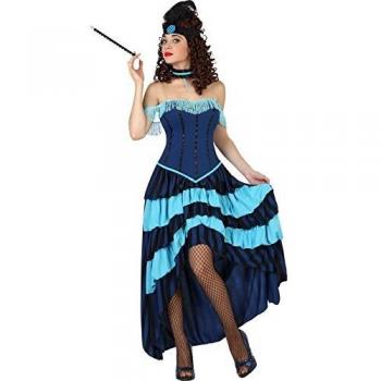 Disfraz de Cabaretera Azul para Mujer, incluye vestido azul con lentejuelas y plumas, talla M/L