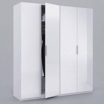 Armario 4 Puertas, Color Blanco Brillo, Medidas 200 cm