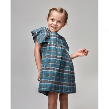 Vestido de cuadros con volantes azul para niña