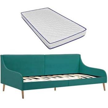 vidaXL Estructura Sofá Cama y Colchón Espuma Viscoelástica Casa Hogar Jardín Apartamento Decoración Diseño Mobiliario Descanso Dormitorio Tela Verde