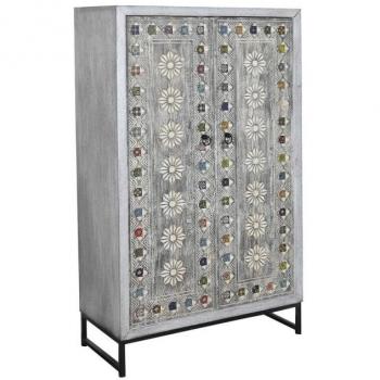 Armario DKD Home Decor Gris Blanco Madera de mango (90 x 38 x 150 cm)