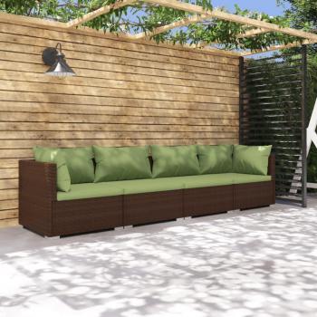 4-Piece Brown Poly Rattan Garden Sofa Set with Cushions