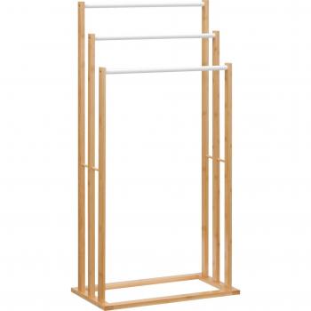 Toallero de Pie HOMCOM de Bambú con 3 Barras Independiente de 3 Niveles para Baño Lavadero 48x25,8x94 cm Natural/Blanco